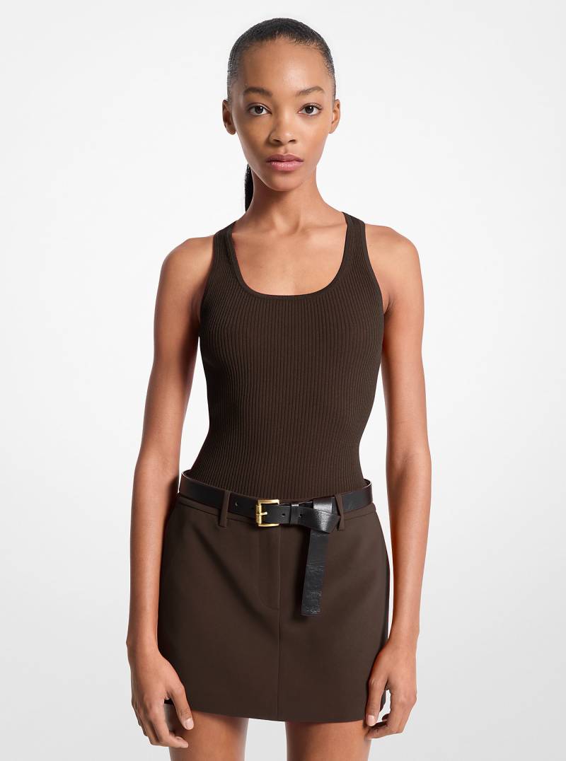 MK Geripptes Tanktop Mit Weitem Rundhalsausschnitt - Braun - Michael Kors von MICHAEL Michael Kors