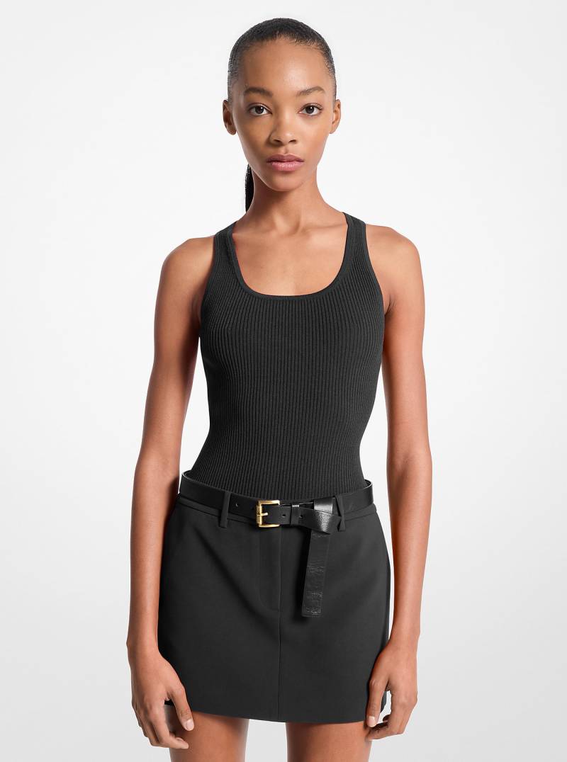 MK Geripptes Tanktop Mit Weitem Rundhalsausschnitt - Schwarz - Michael Kors von MICHAEL Michael Kors