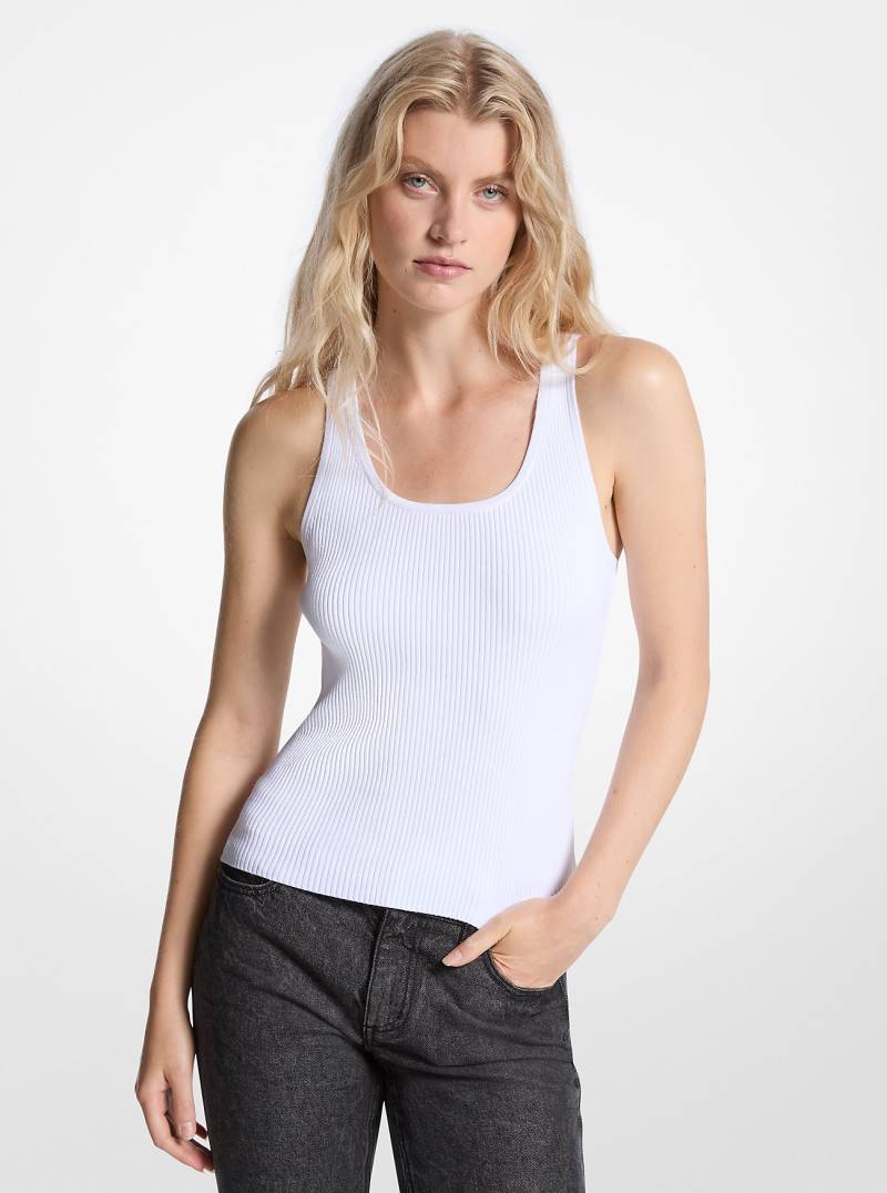MK Geripptes Tanktop Mit Weitem Rundhalsausschnitt - Weiss - Michael Kors von MICHAEL Michael Kors