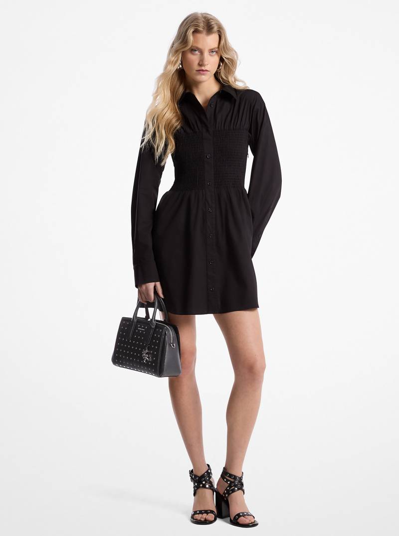 MK Gesmoktes Hemdkleid Aus Baumwoll-Popeline Mit Stretch - Schwarz - Michael Kors von MICHAEL Michael Kors