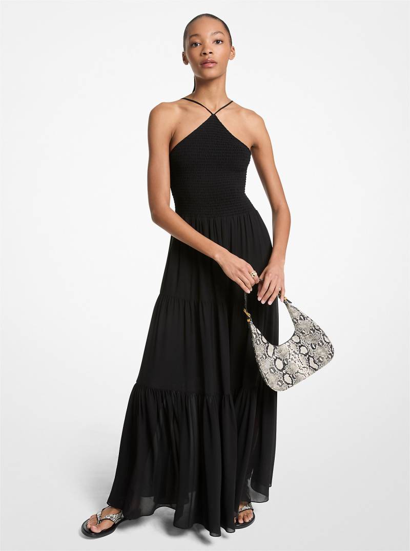 MK Gesmoktes Neckholder-Maxikleid Aus Georgette - Schwarz - Michael Kors von MICHAEL Michael Kors