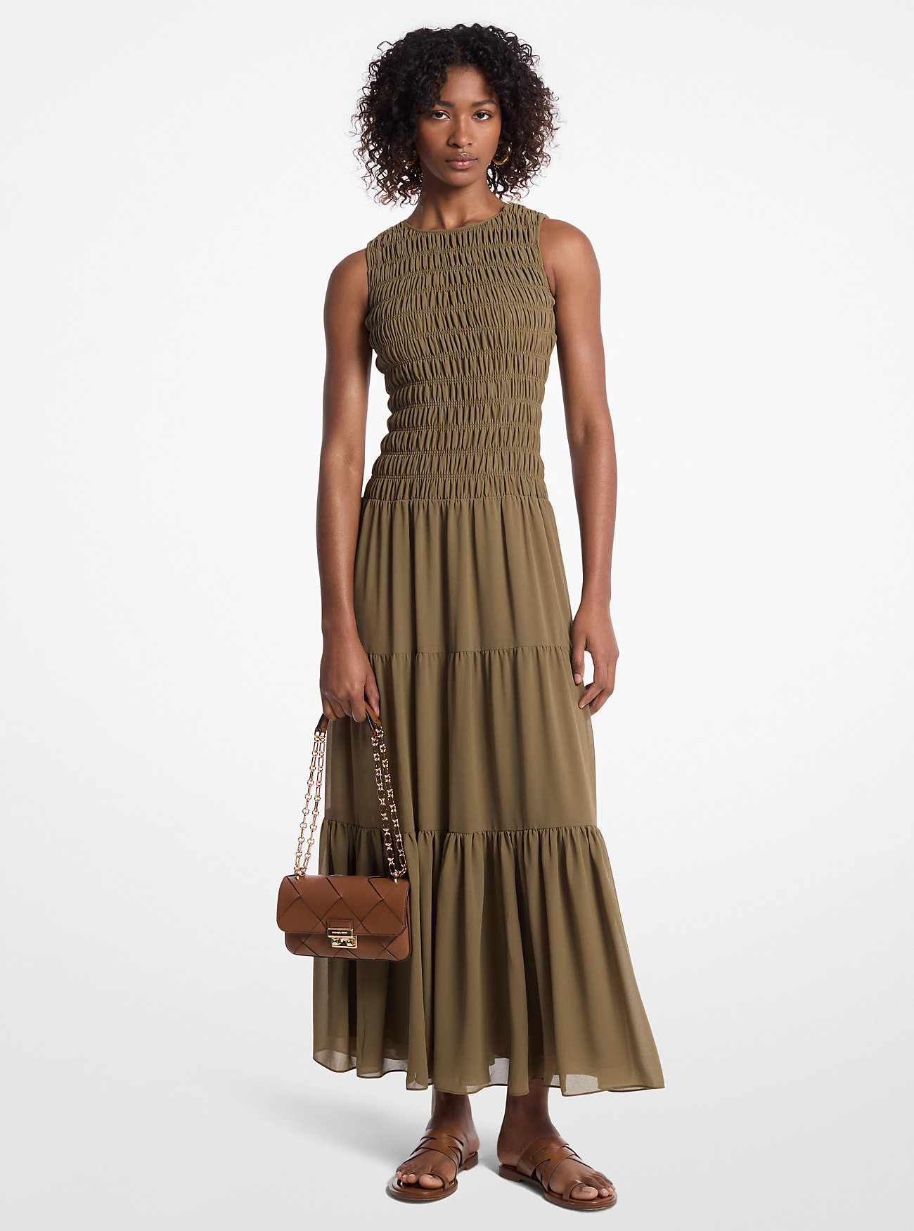 MK Gesmoktes Tanktopkleid Aus Georgette - Grün - Michael Kors von MICHAEL Michael Kors