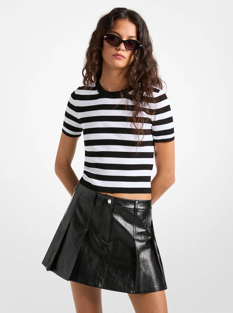 MK Gestreiftes, Geripptes T-Shirt Aus Stretch-Strick - Schwarz - Michael Kors von MICHAEL Michael Kors