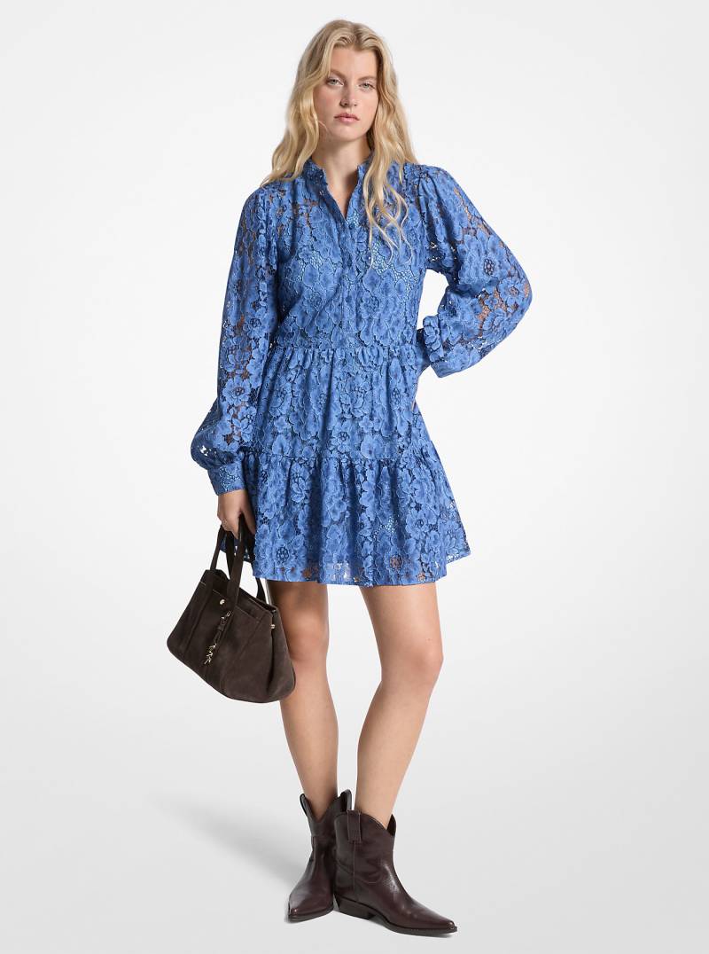 MK Gestuftes Minikleid Aus Baumwollmischung Mit Blumenspitze - Blau - Michael Kors von MICHAEL Michael Kors