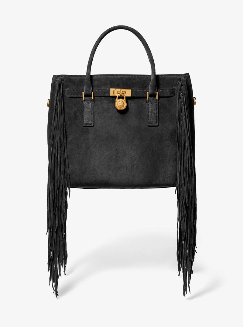 MK Henkeltasche Hamilton Moderne Large Aus Wildleder Mit Fransen - Schwarz - Michael Kors von MICHAEL Michael Kors