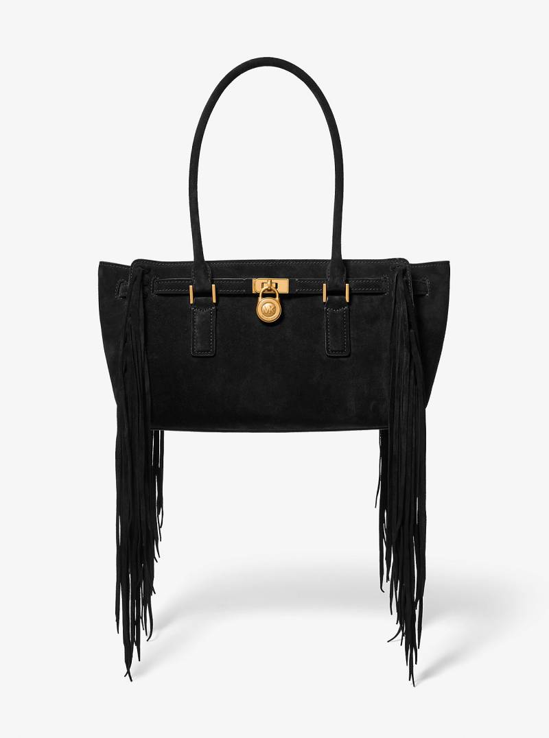 MK Henkeltasche Hamilton Moderne Small Aus Wildleder Mit Fransen - Schwarz - Michael Kors von MICHAEL Michael Kors