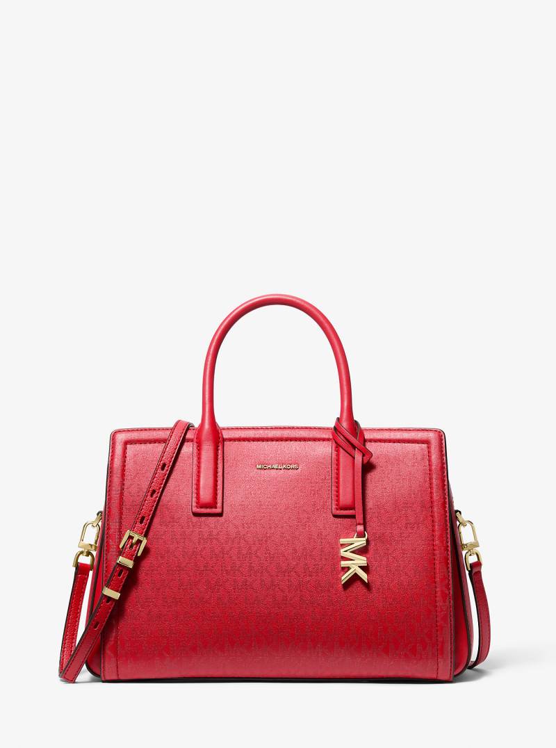 MK Henkeltasche Laila Medium Mit Signature-Logomuster In Metallic-Optik - Rot - Michael Kors von MICHAEL Michael Kors