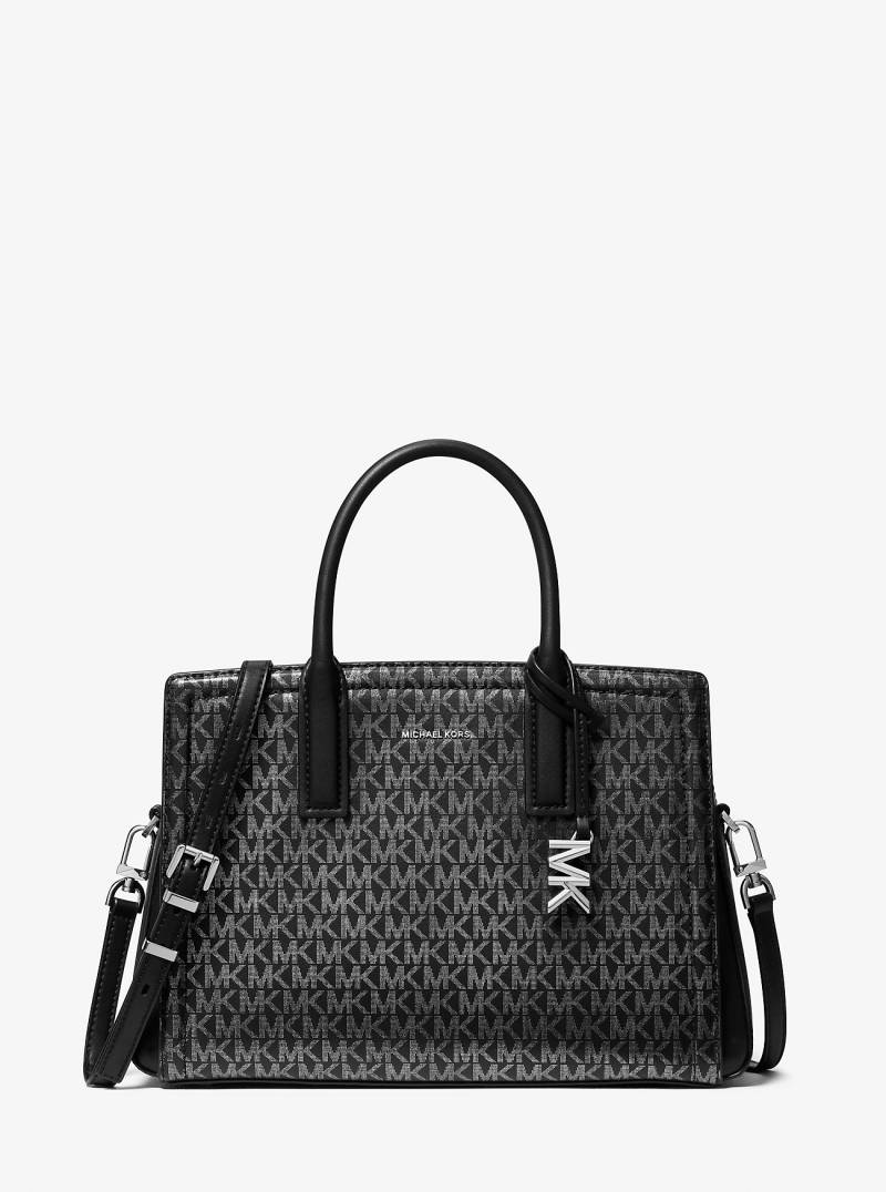 MK Henkeltasche Laila Medium Mit Signature-Logomuster In Metallic-Optik - Schwarz - Michael Kors von MICHAEL Michael Kors