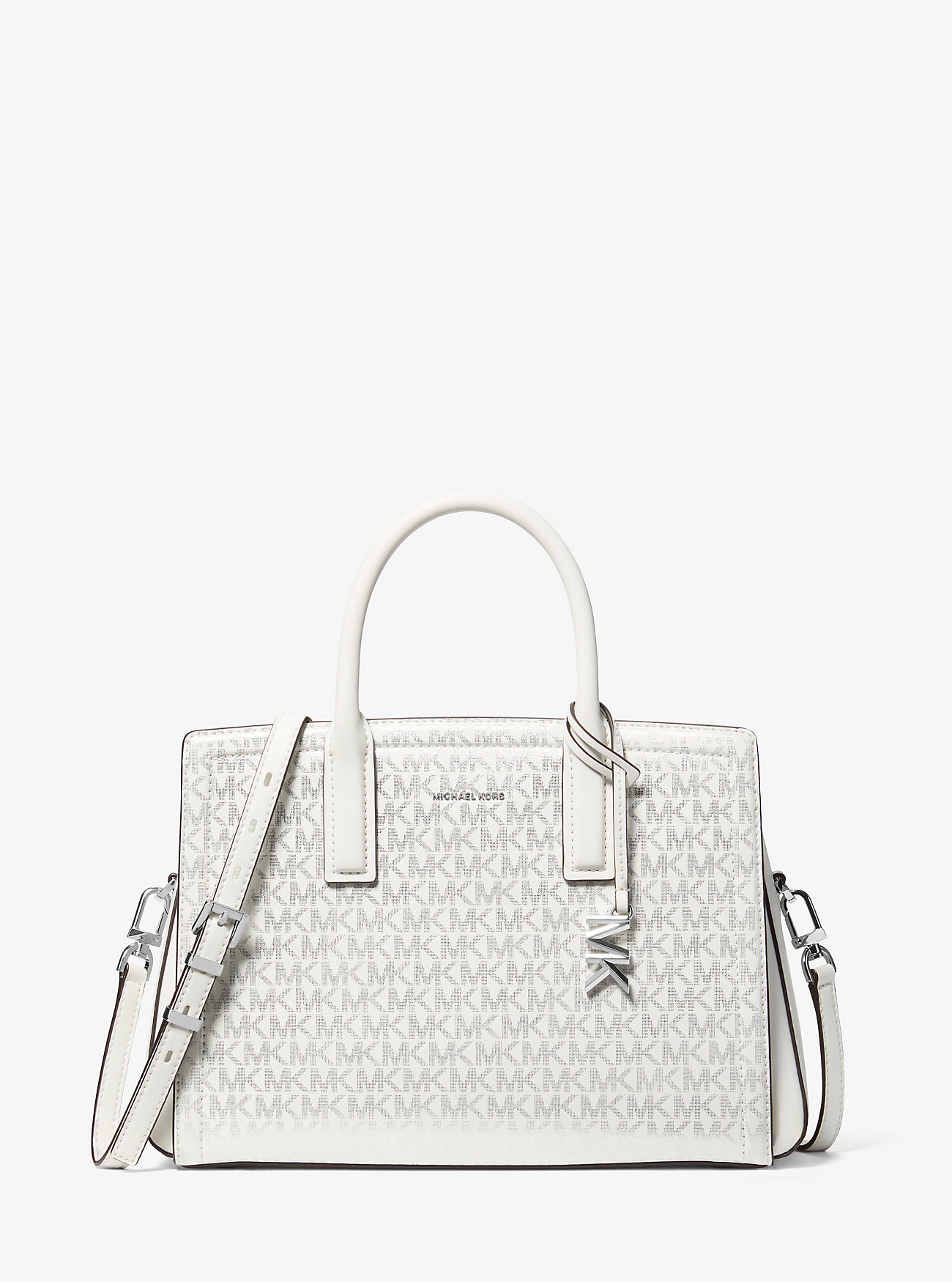 MK Henkeltasche Laila Medium Mit Signature-Logomuster In Metallic-Optik - Weiss - Michael Kors von MICHAEL Michael Kors