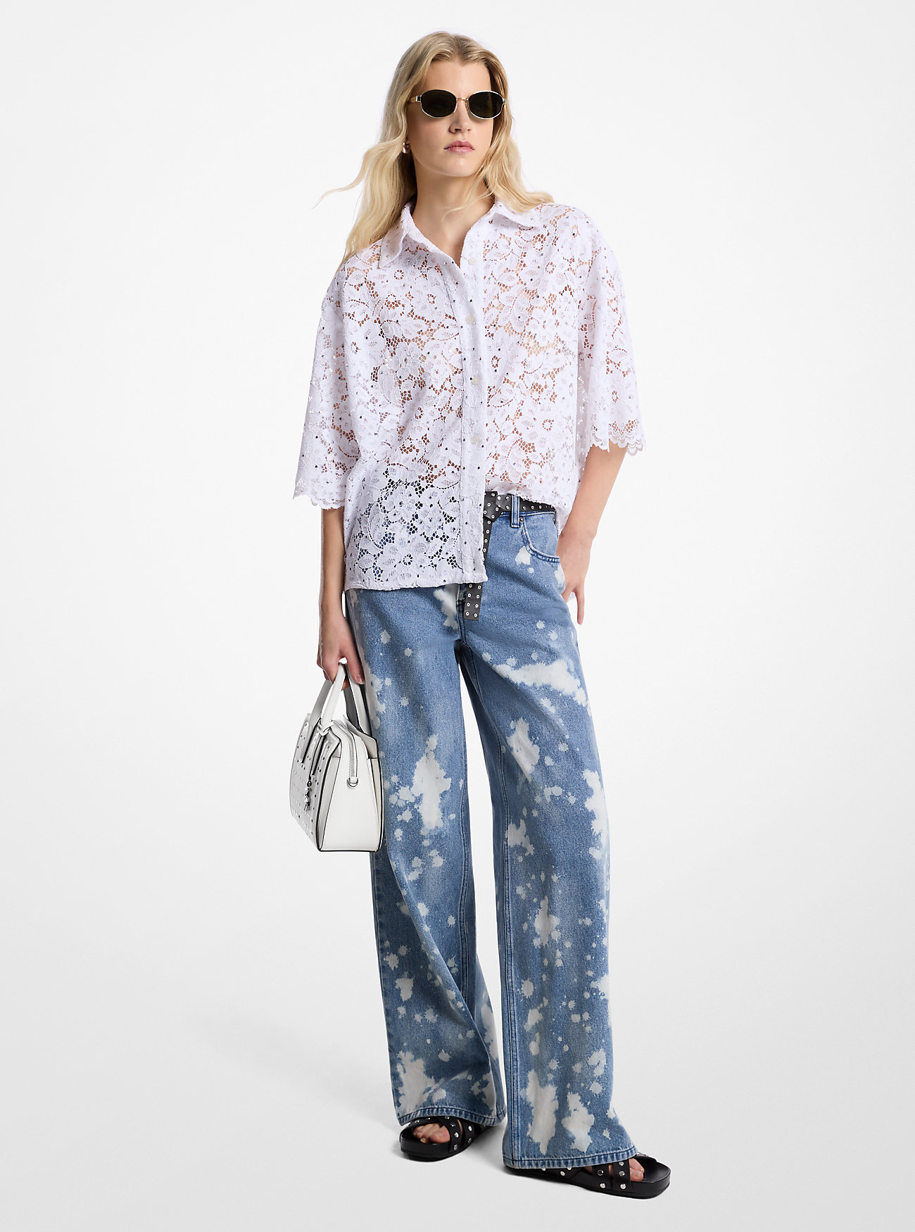 MK Jeans Mit Weitem Bein Aus Gebleichtem Denim - Blau - Michael Kors von MICHAEL Michael Kors