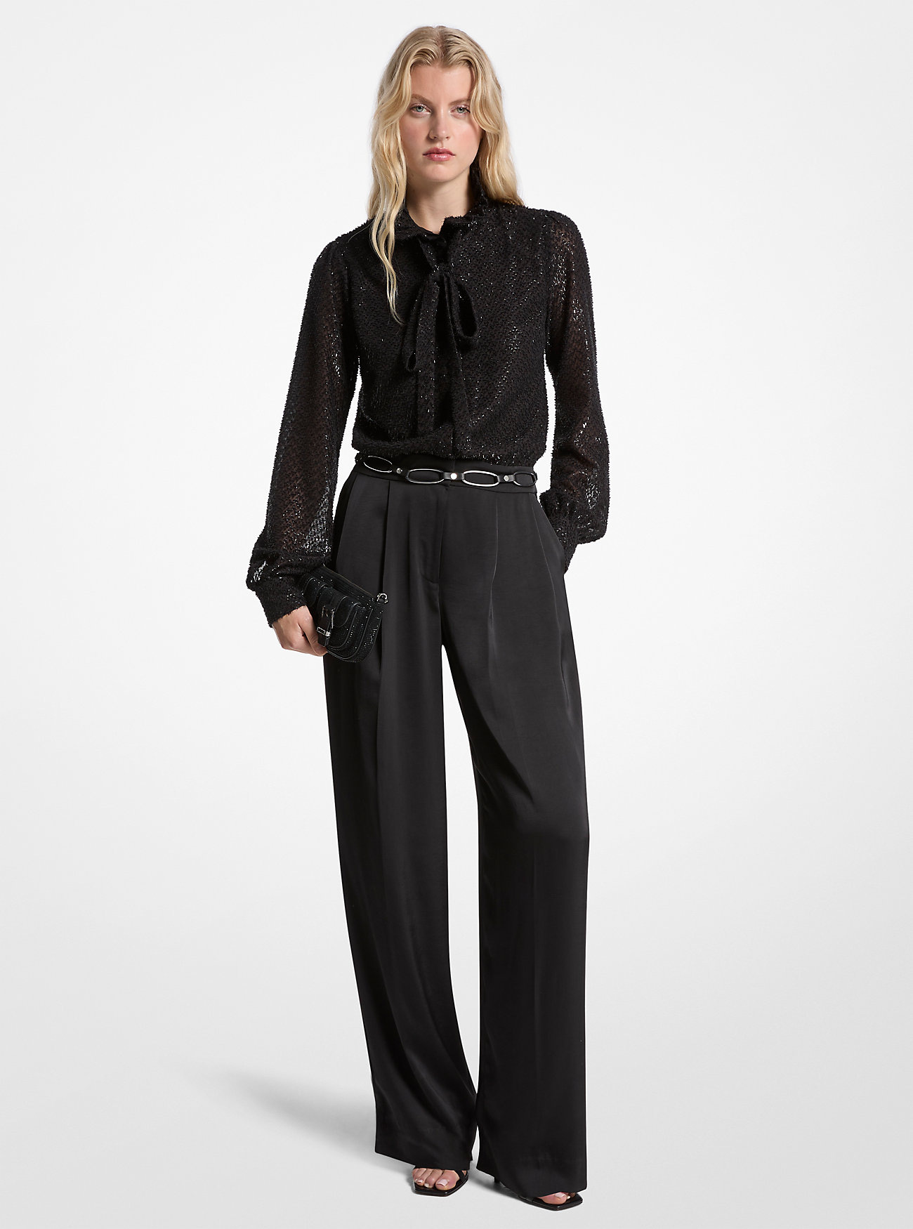 MK Jumpsuit Aus Jacquard Und Satin Mit Metallic-Clip Und Schleife - Schwarz - Michael Kors von MICHAEL Michael Kors