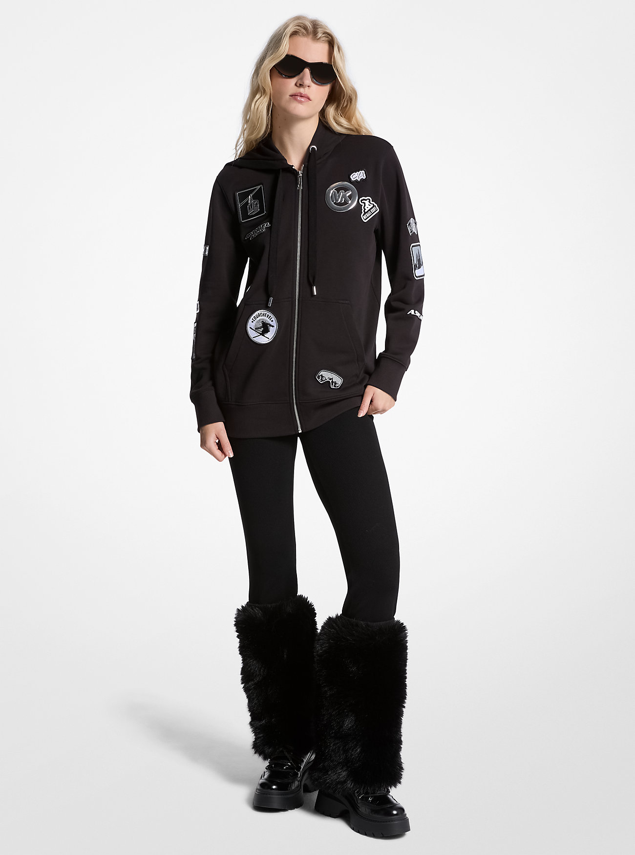 MK Kapuzenpullover Aus Baumwollfrottee Mit Reißverschluss Und Verzierung - Schwarz - Michael Kors von MICHAEL Michael Kors