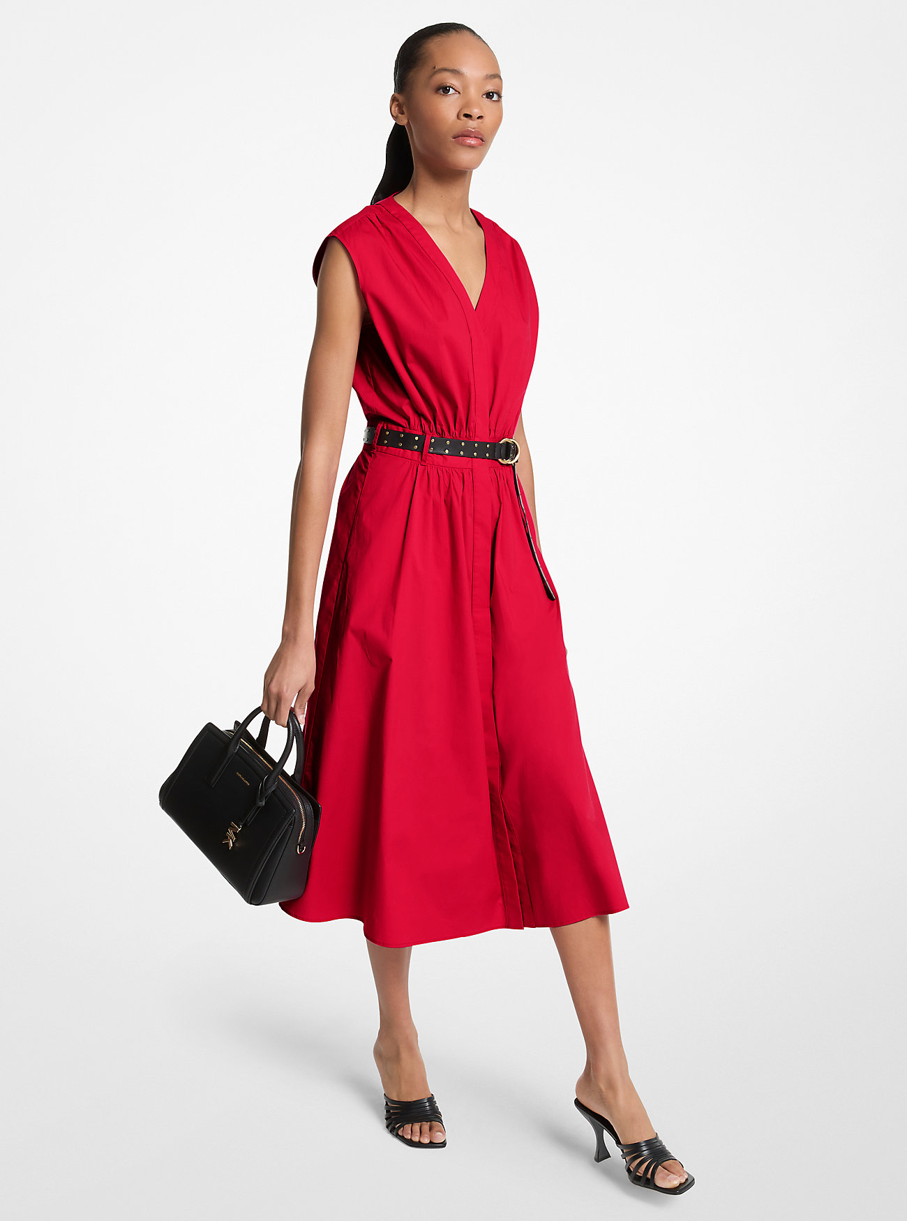 MK Kleid Aus Baumwoll-Popeline Mit Stretch Und Gürtel - Rot - Michael Kors MK Kleid Aus Baumwoll-Popeline Mit Stretch Und Gürtel - Rot - Michael Kors von MICHAEL Michael Kors