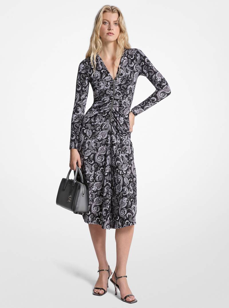 MK Kleid Aus Dichtem Jersey Mit Paisleymuster Und Raffung - Grau - Michael Kors von MICHAEL Michael Kors