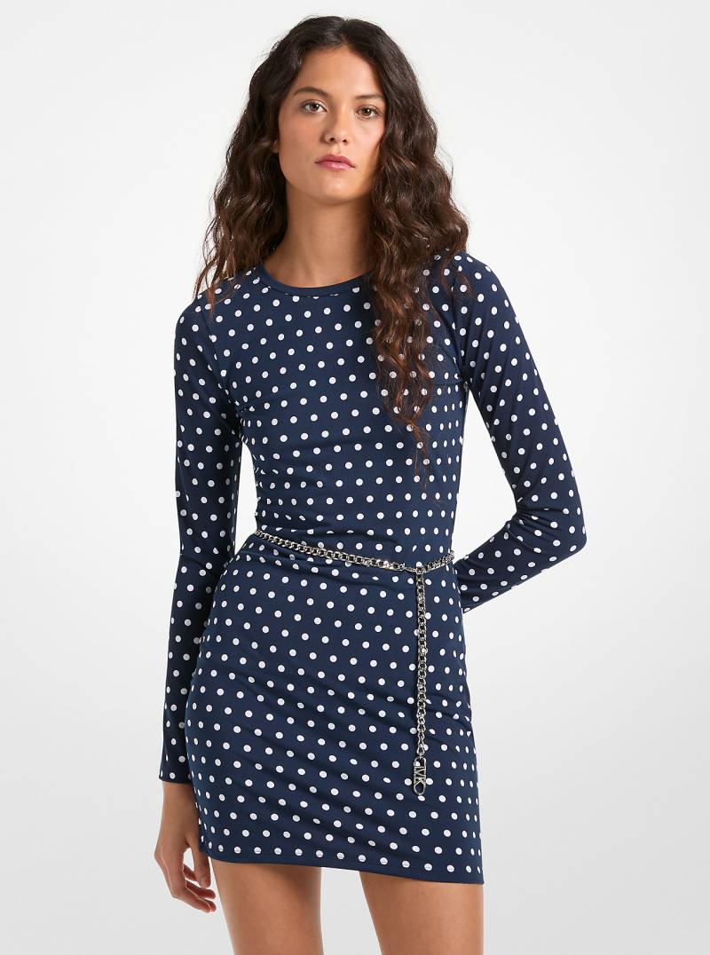MK Kleid Aus Dichtem Stretch-Jersey Mit Punktmuster Und Gürtel - Blau - Michael Kors von MICHAEL Michael Kors