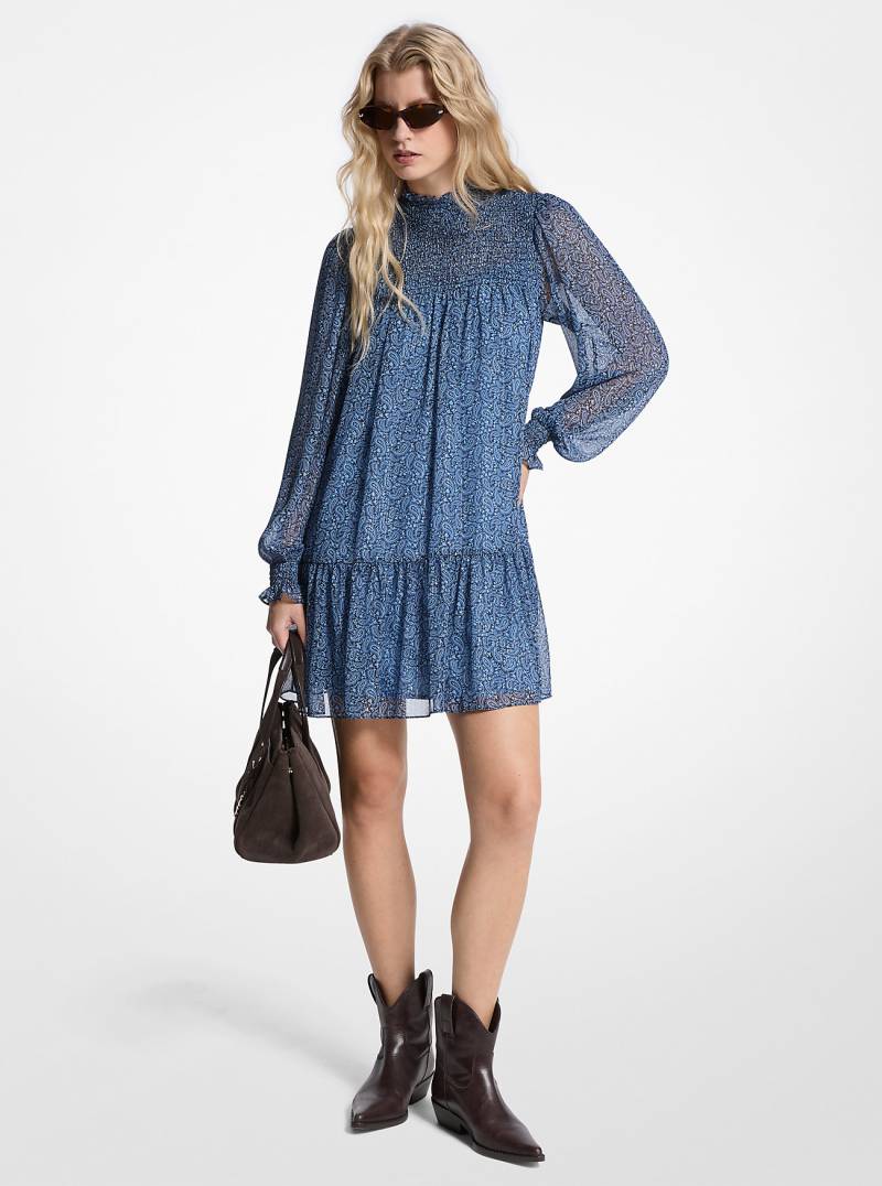 MK Kleid Aus Georgette Mit Paisleymuster In Metallic-Optik - Blau - Michael Kors MK Kleid Aus Georgette Mit Paisleymuster In Metallic-Optik - Blau - Michael Kors von MICHAEL Michael Kors