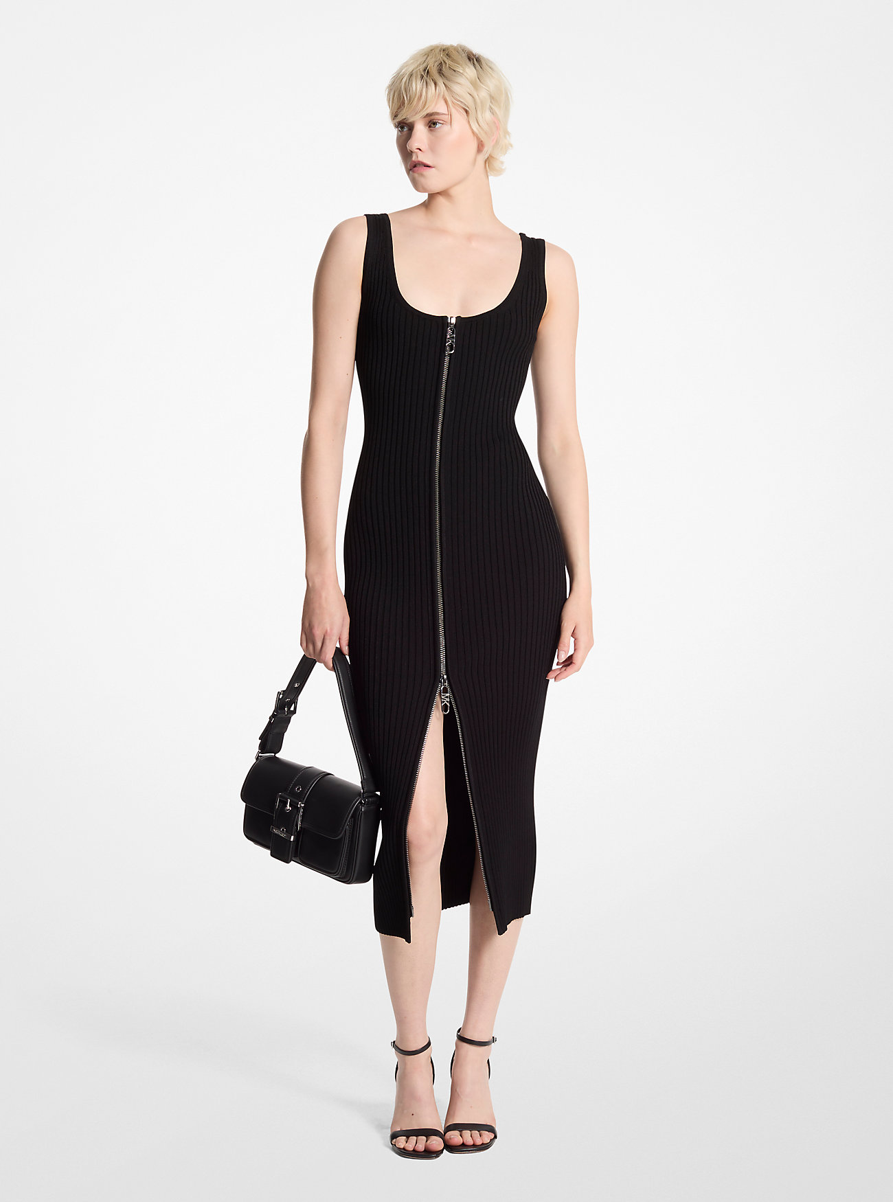 MK Kleid Aus Geripptem Stretch-Strick Mit Reißverschluss - Schwarz - Michael Kors MK Kleid Aus Geripptem Stretch-Strick Mit Reißverschluss - Schwarz - Michael Kors von MICHAEL Michael Kors