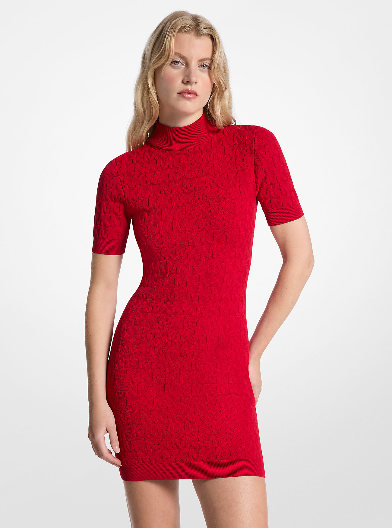 MK Kleid Aus Jacquardstrick Mit Logomuster Und Stehkragen - Rot - Michael Kors MK Kleid Aus Jacquardstrick Mit Logomuster Und Stehkragen - Rot - Michael Kors von MICHAEL Michael Kors