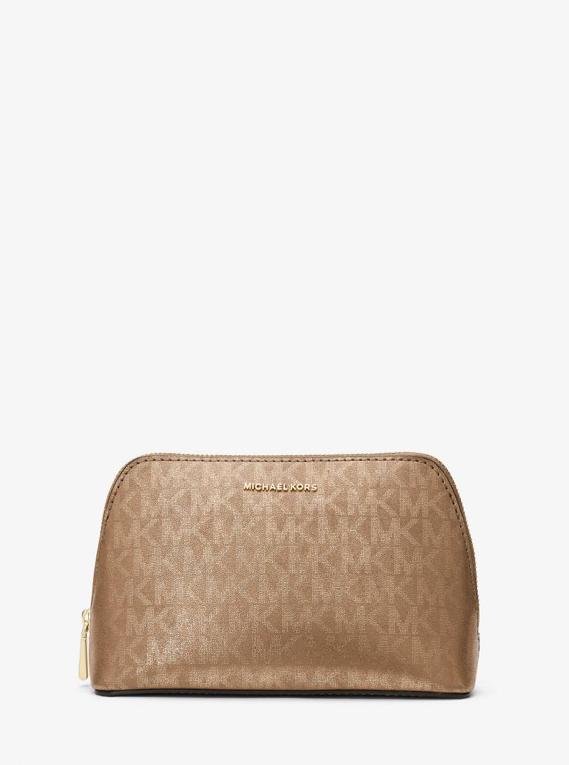 MK Kulturbeutel Jet Set Small Mit Signature-Logomuster In Metallic-Optik - Natur - Michael Kors von MICHAEL Michael Kors