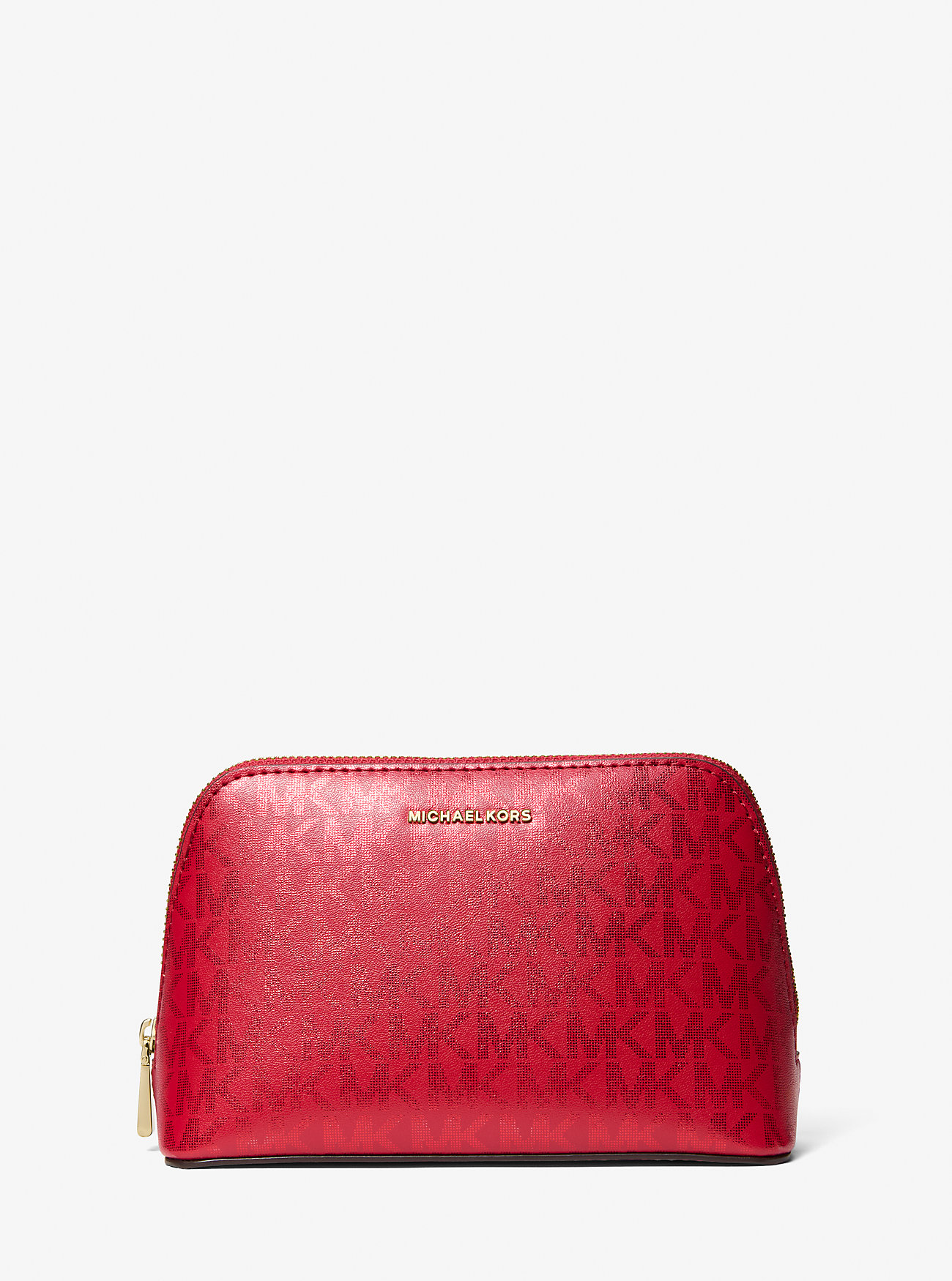 MK Kulturbeutel Jet Set Small Mit Signature-Logomuster In Metallic-Optik - Rot - Michael Kors von MICHAEL Michael Kors