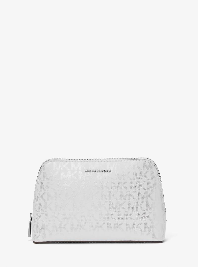 MK Kulturbeutel Jet Set Small Mit Signature-Logomuster In Metallic-Optik - Weiss - Michael Kors von MICHAEL Michael Kors
