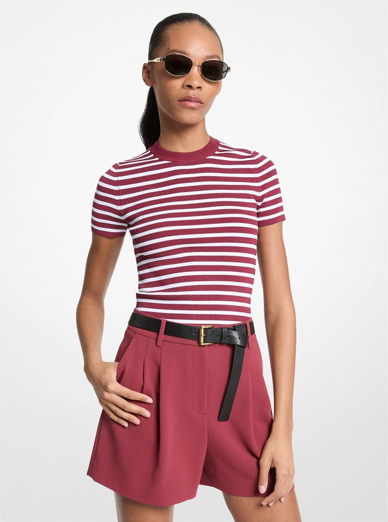 MK Kurzärmliger Pullover Aus Stretch-Strick Mit Streifen - Lila - Michael Kors von MICHAEL Michael Kors