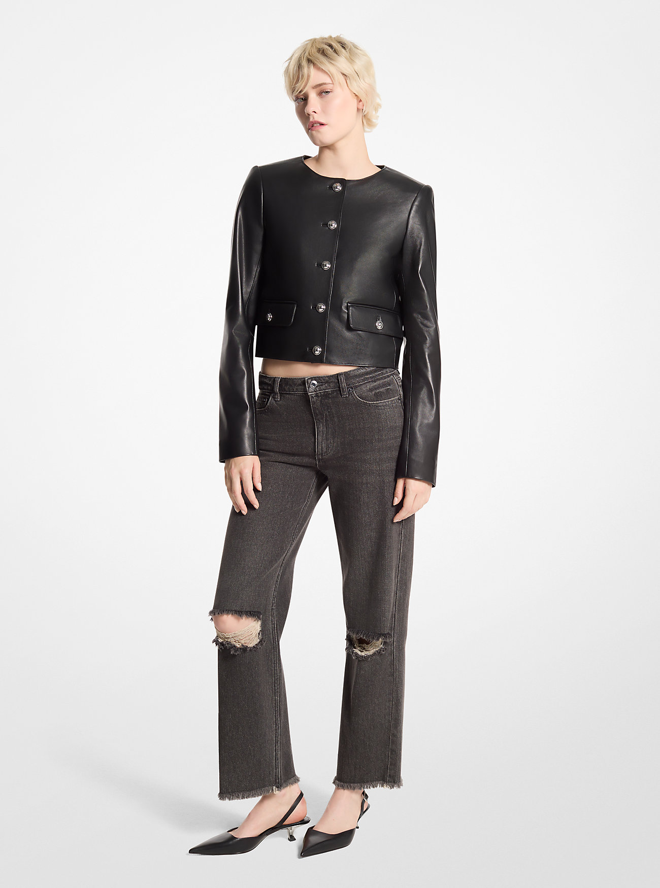 MK Kurze Jacke Aus Leder - Schwarz - Michael Kors von MICHAEL Michael Kors