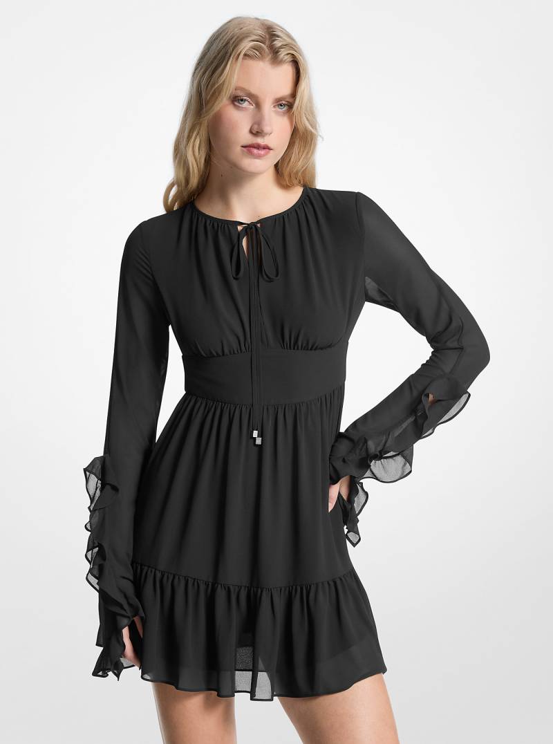 MK Langärmeliges Kleid Aus Georgette Mit Rüschen - Schwarz - Michael Kors MK Langärmeliges Kleid Aus Georgette Mit Rüschen - Schwarz - Michael Kors von MICHAEL Michael Kors