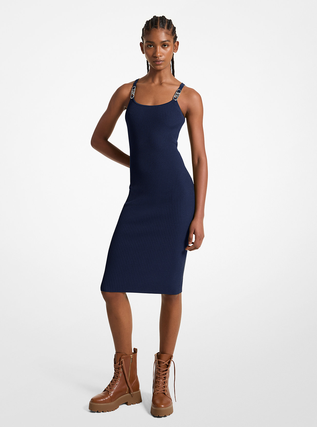 MK Midikleid Aus Geripptem Stretch-Strick - Blau - Michael Kors MK Midikleid Aus Geripptem Stretch-Strick - Blau - Michael Kors von MICHAEL Michael Kors