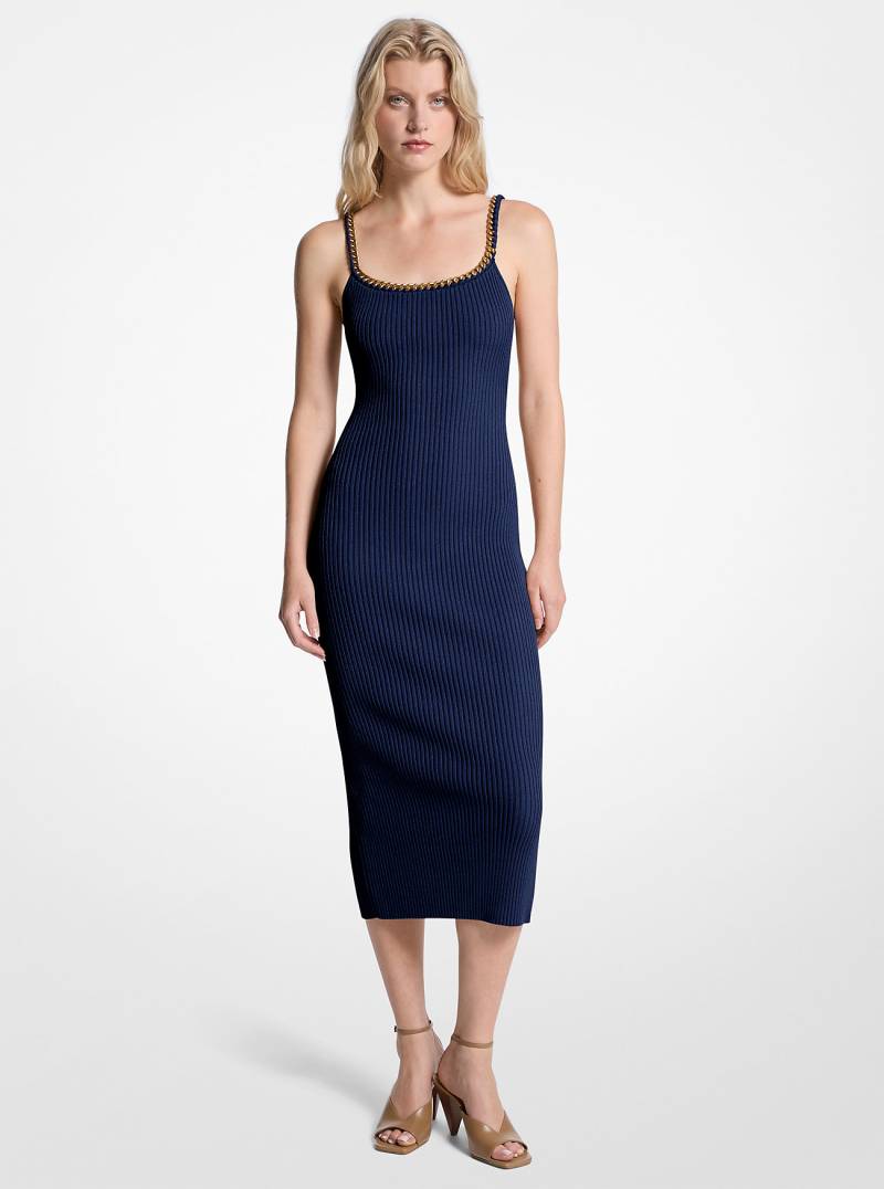 MK Midikleid Aus Geripptem Stretch-Strick Mit Kettendetail - Blau - Michael Kors von MICHAEL Michael Kors