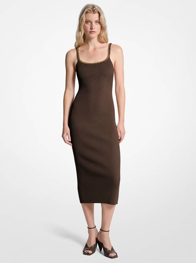 MK Midikleid Aus Geripptem Stretch-Strick Mit Kettendetail - Braun - Michael Kors von MICHAEL Michael Kors