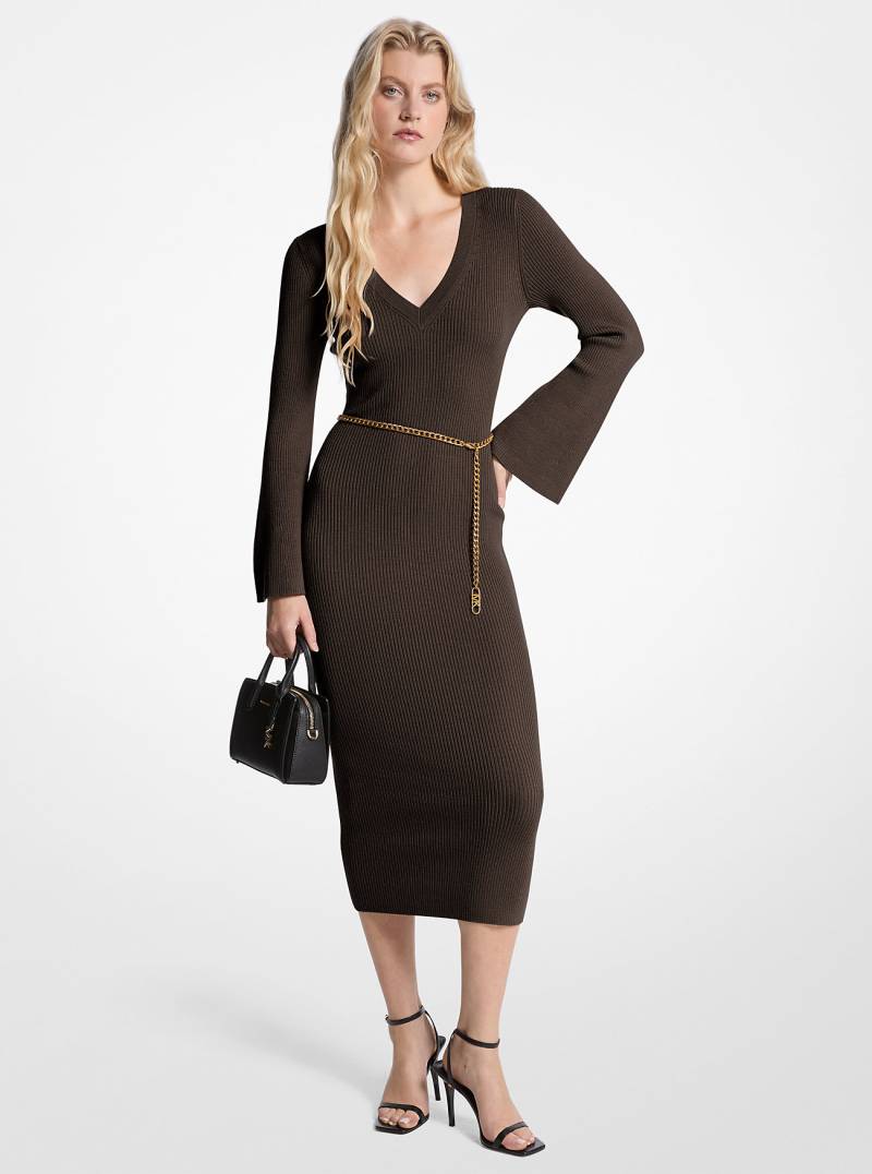 MK Midikleid Aus Wollmischung Mit Gürtel - Braun - Michael Kors von MICHAEL Michael Kors