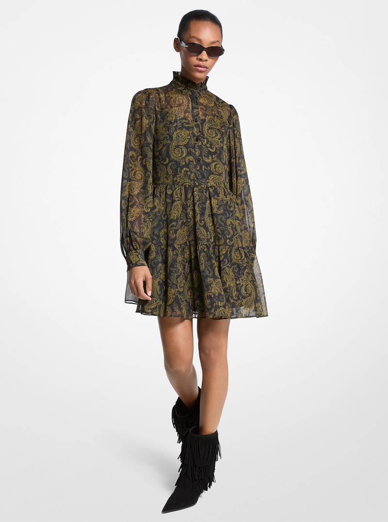 MK Minikleid Aus Georgette Mit Paisleymuster In Metallic-Optik - Grün - Michael Kors von MICHAEL Michael Kors