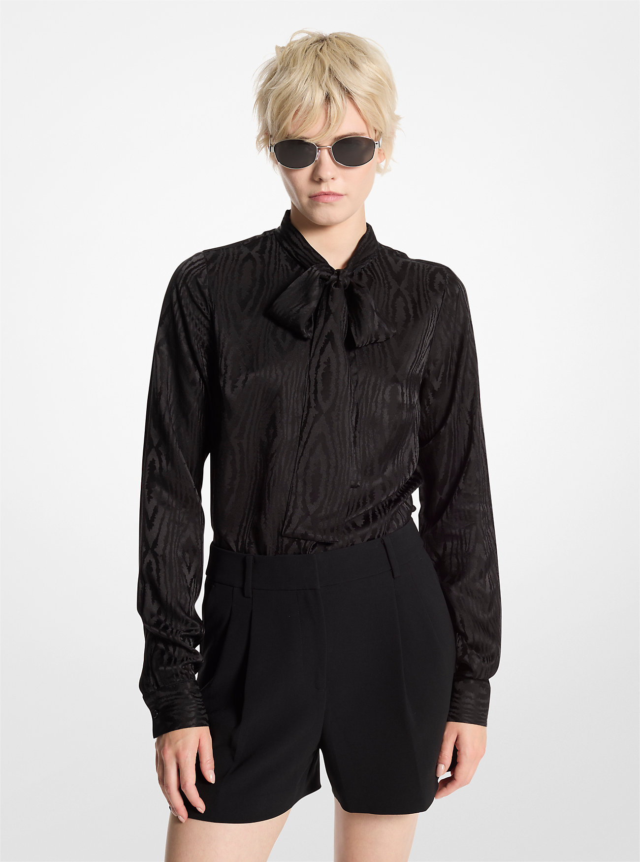 MK Moiré-Bluse Mit Schleife - Schwarz - Michael Kors von MICHAEL Michael Kors
