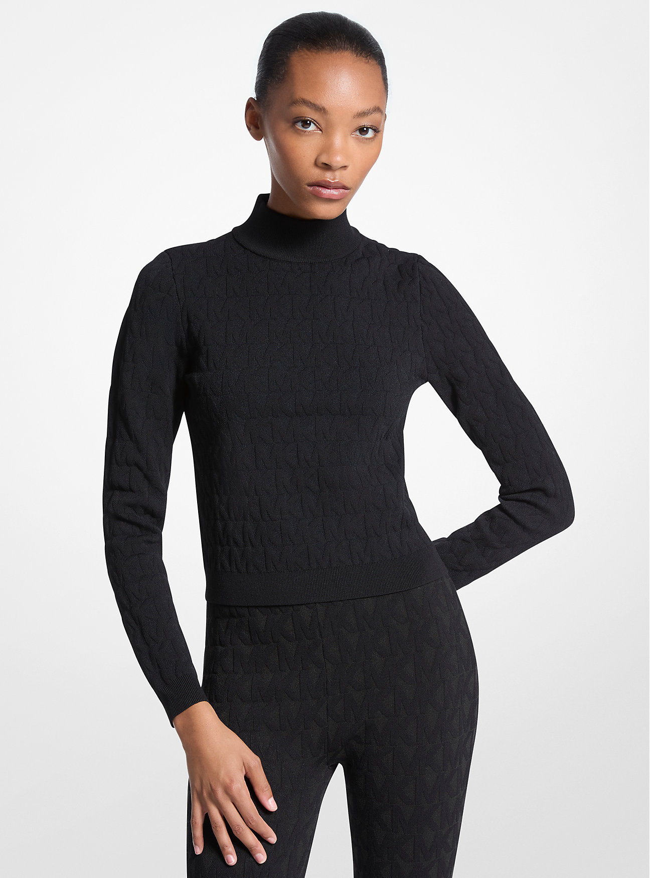 MK Oberteil Aus Jacquard Mit Logomuster Und Stehkragen - Schwarz - Michael Kors von MICHAEL Michael Kors