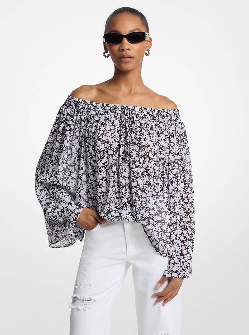 MK Off-Shoulder-Oberteil Aus Georgette Mit Blumenmuster - Weiss - Michael Kors von MICHAEL Michael Kors