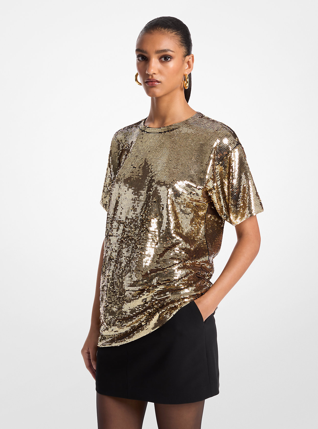 MK Oversize-T-Shirt Aus Jersey Mit Pailletten - Goldton - Michael Kors MK Oversize-T-Shirt Aus Jersey Mit Pailletten - Goldton - Michael Kors von MICHAEL Michael Kors
