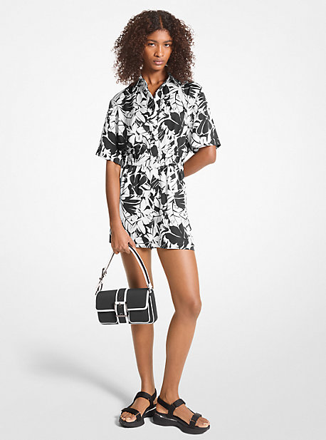 MK Playsuit Aus Satin Mit Palmenmuster - Schwarz - Michael Kors von MICHAEL Michael Kors