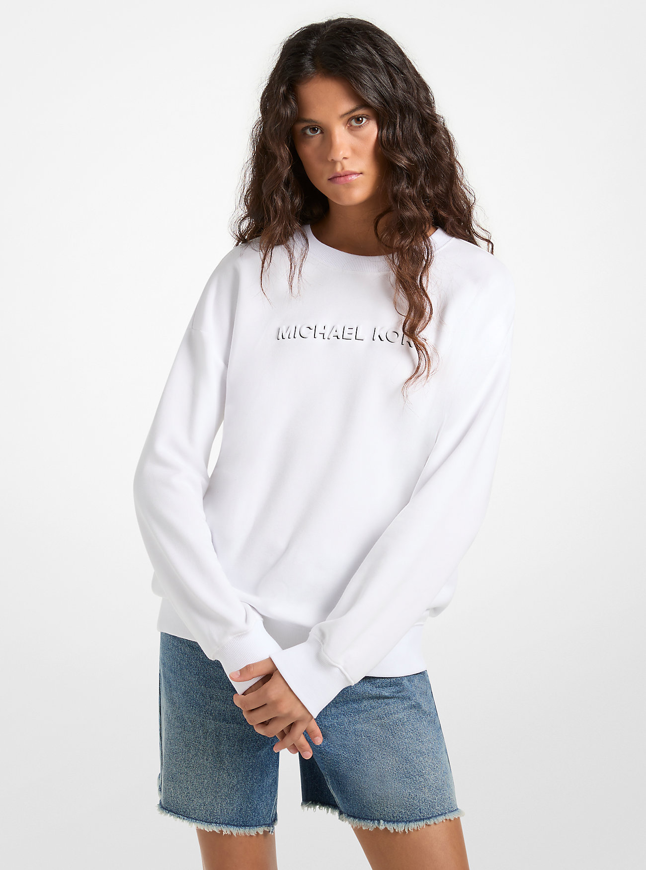 MK Pullover Aus Baumwolle Mit Logoprägung - Weiss - Michael Kors von MICHAEL Michael Kors
