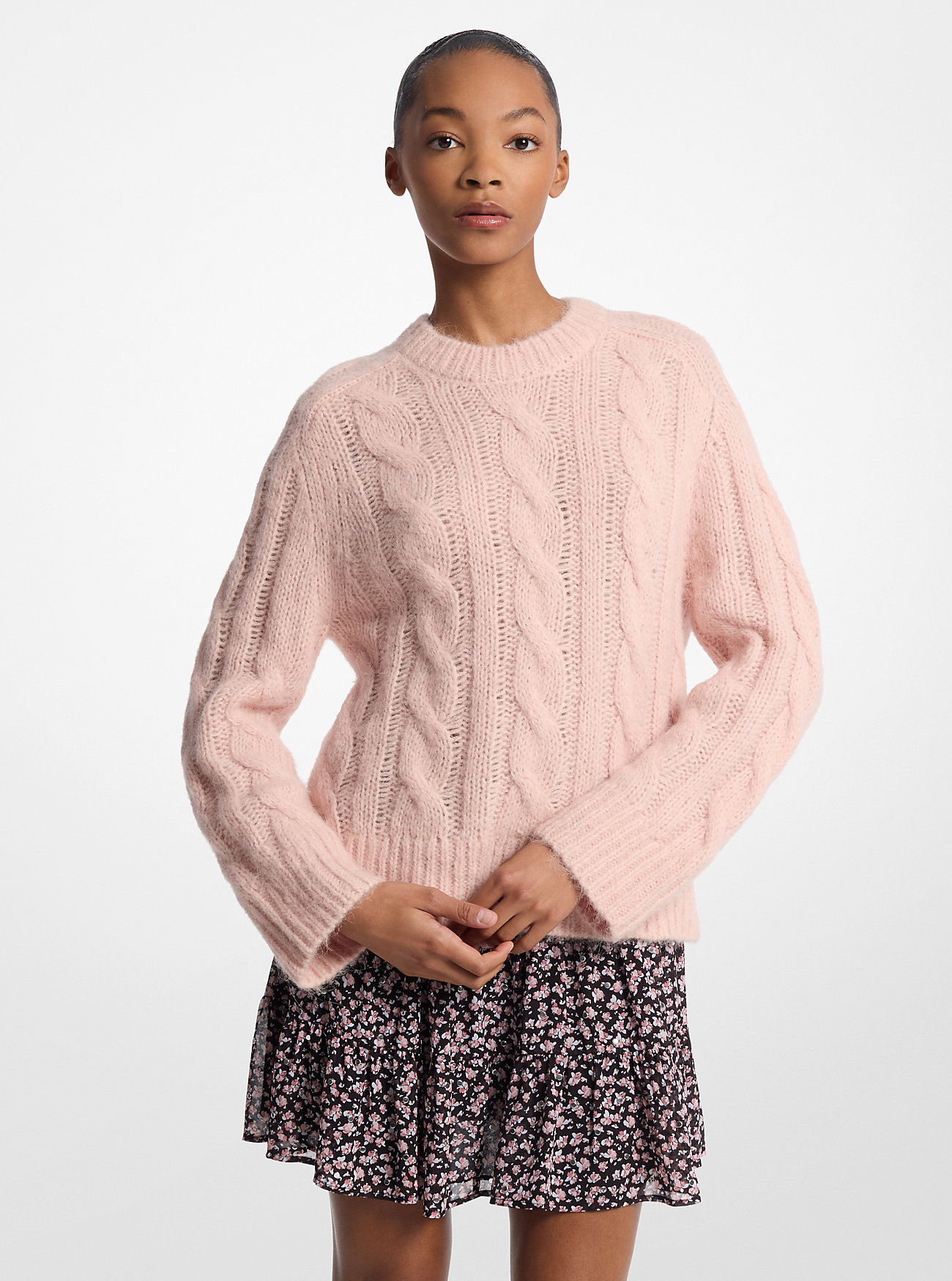 MK Pullover Aus Nylon Und Alpakawolle Mit Zopfmuster - Rosa - Michael Kors von MICHAEL Michael Kors