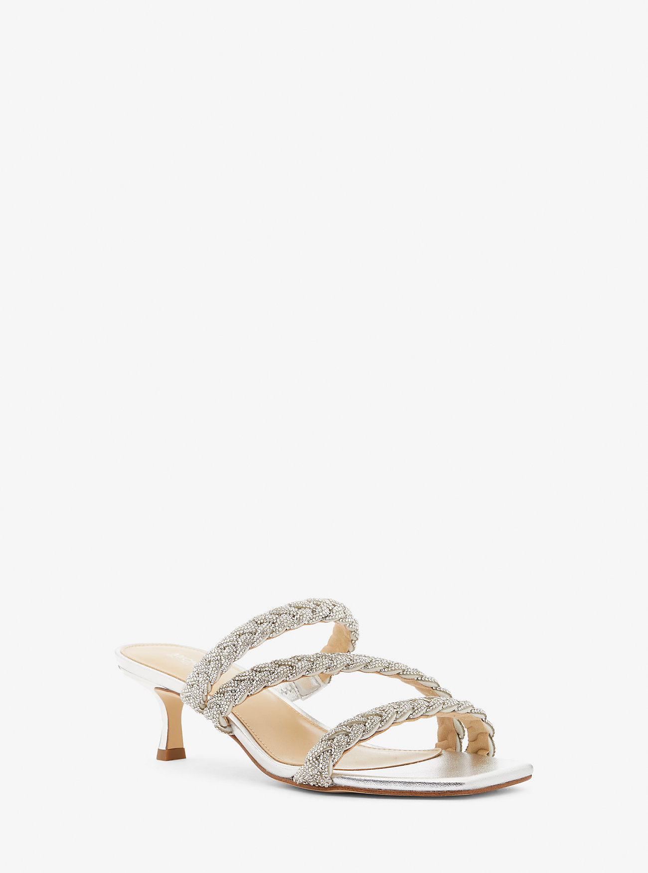 MK Sandale Celia Mit Verzierung Und Kitten-Heel-Absatz In Metallic-Optik - Silberton - Michael Kors MK Sandale Celia Mit Verzierung Und Kitten-Heel-Absatz In Metallic-Optik - Silberton - Michael Kors von MICHAEL Michael Kors
