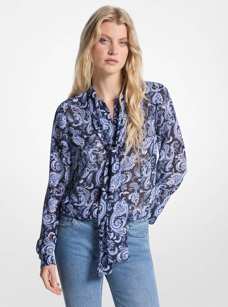 MK Schluppenbluse Aus Georgette Mit Paisleymuster - Blau - Michael Kors MK Schluppenbluse Aus Georgette Mit Paisleymuster - Blau - Michael Kors von MICHAEL Michael Kors