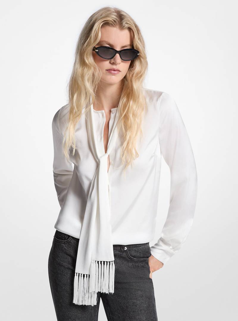 MK Schluppenbluse Aus Satin Mit Fransen - Weiss - Michael Kors von MICHAEL Michael Kors