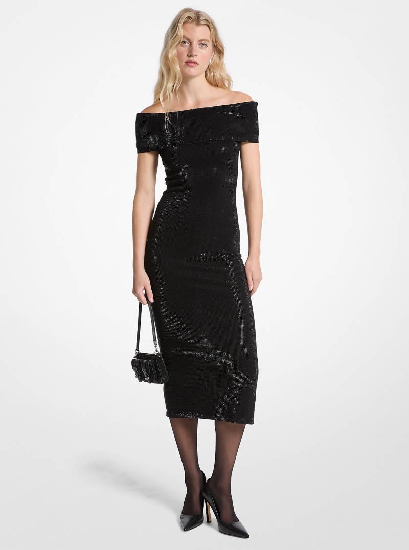 MK Schulterfreies Kleid Aus Verziertem Stretch-Strick - Schwarz - Michael Kors von MICHAEL Michael Kors