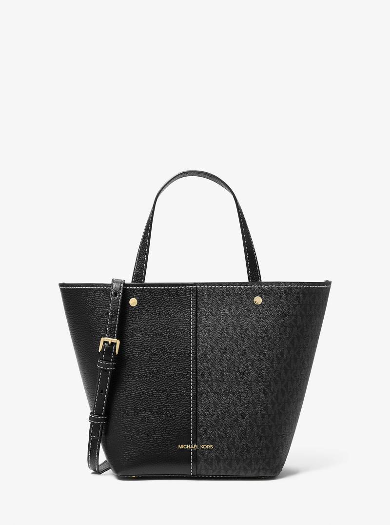 MK Shopper Flora Medium Aus Gekrispeltem Leder Und Signature-Logostoff - Schwarz - Michael Kors von MICHAEL Michael Kors