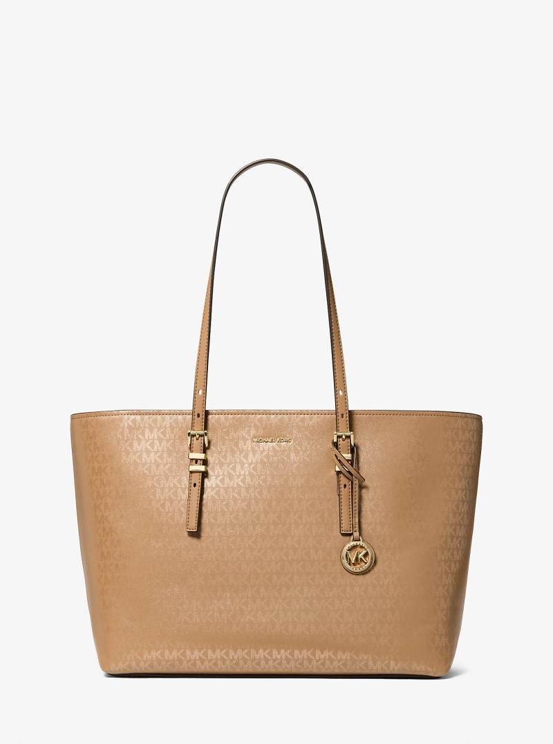 MK Shopper Quinn Large Mit Signature-Logomuster In Metallic-Optik - Natur - Michael Kors von MICHAEL Michael Kors