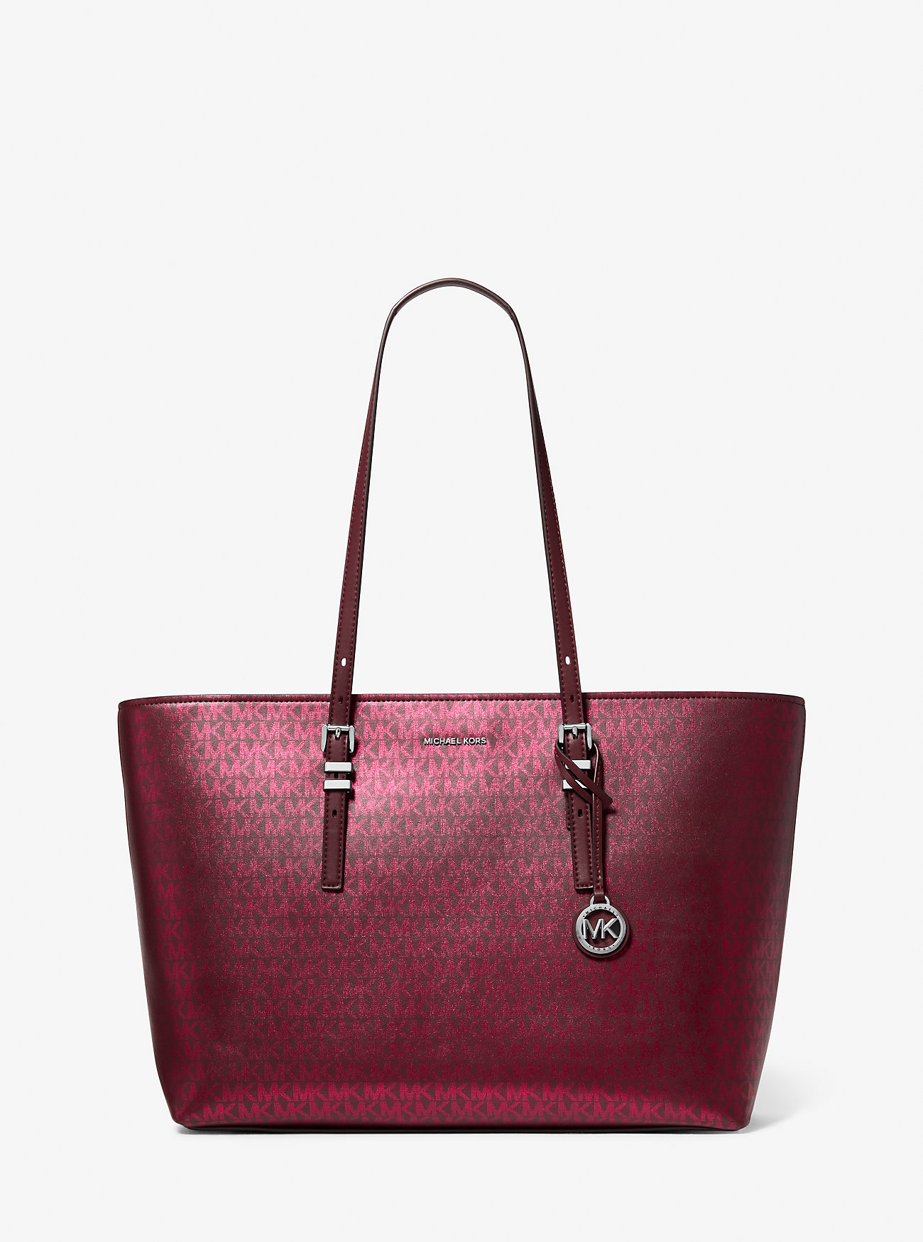 MK Shopper Quinn Large Mit Signature-Logomuster In Metallic-Optik - Rot - Michael Kors von MICHAEL Michael Kors