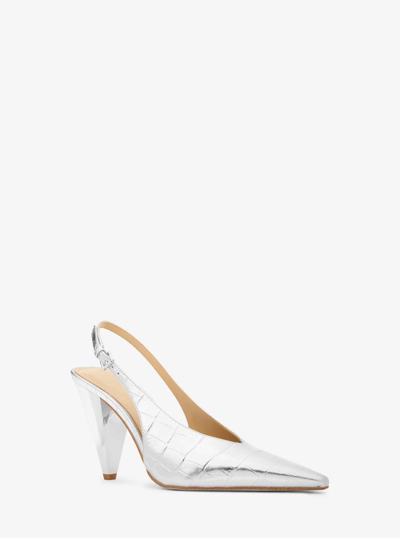 MK Slingpumps Electra Aus Leder Mit Krokodilprägung In Metallic-Optik - Silberton - Michael Kors von MICHAEL Michael Kors