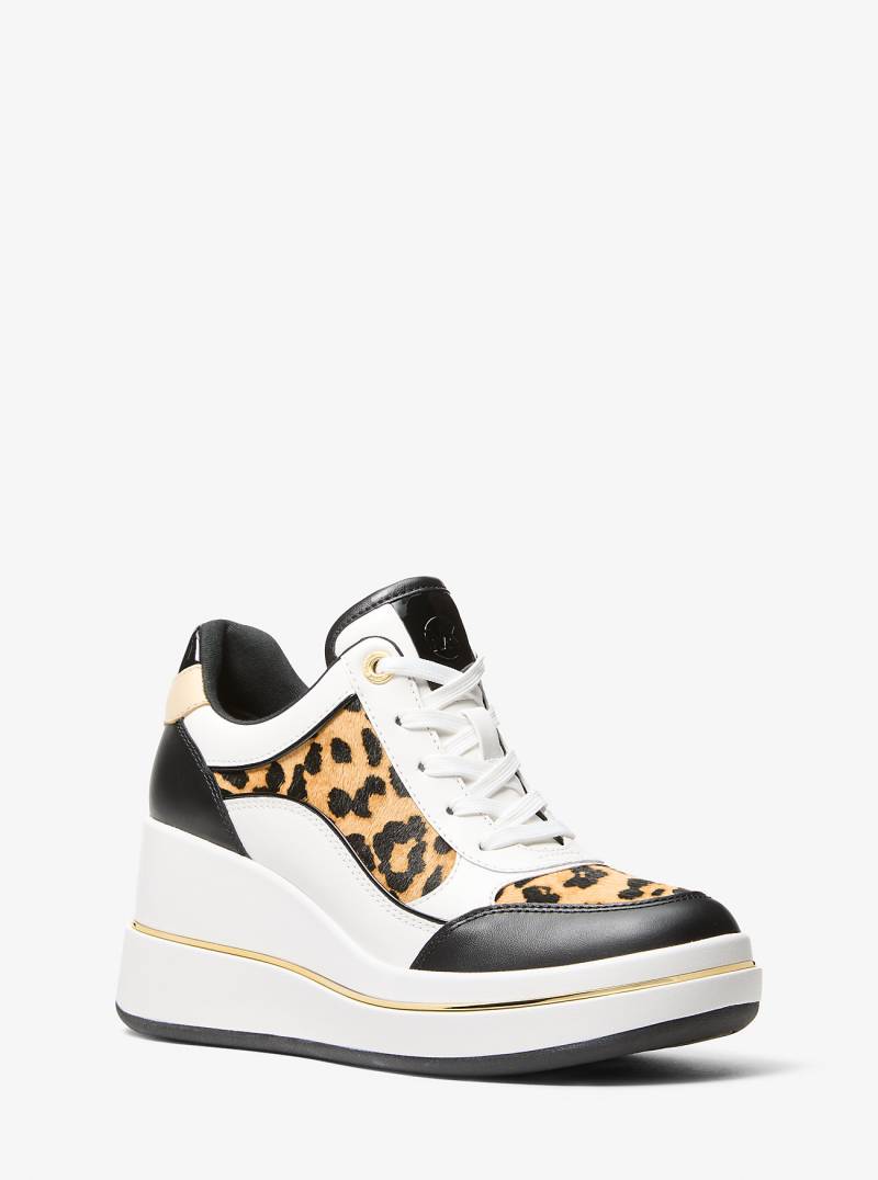 MK Sneaker Emmy Aus Kalbshaar Mit Leopardenmuster Und Leder Mit Keilabsatz - Gelb - Michael Kors von MICHAEL Michael Kors