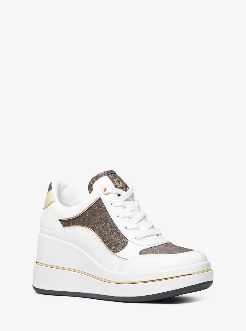 MK Sneaker Emmy Aus Signature-Logostoff Und Leder Mit Keilabsatz - Braun - Michael Kors von MICHAEL Michael Kors